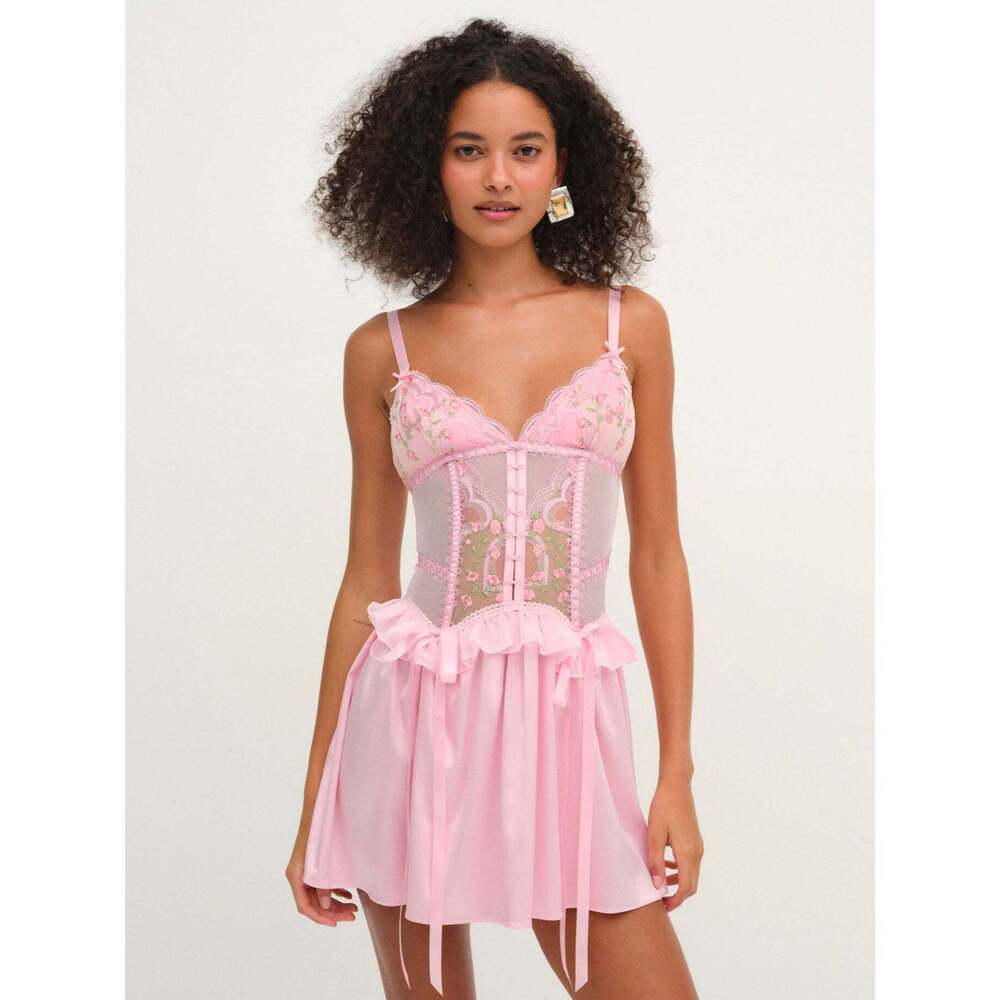 NWT For Love & Lemons Ily Embroidered Slip Dress S / Pink